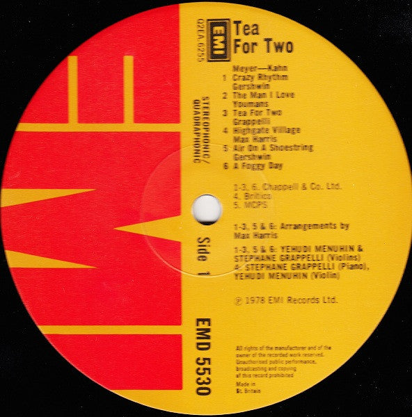 Yehudi Menuhin & Stéphane Grappelli : Tea For Two (LP, Album, Quad)