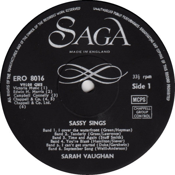 Sarah Vaughan - Sassy Sings (LP) (Good Plus (G)) - DaddyPop