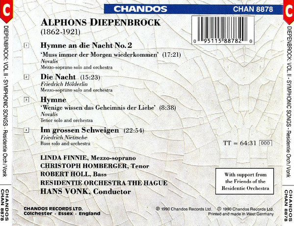 Alphons Diepenbrock - Linda Finnie, Robert Holl, Christoph Homberger, Residentie Orkest, Hans Vonk : Vol. II - Symphonic Songs (CD, Album)