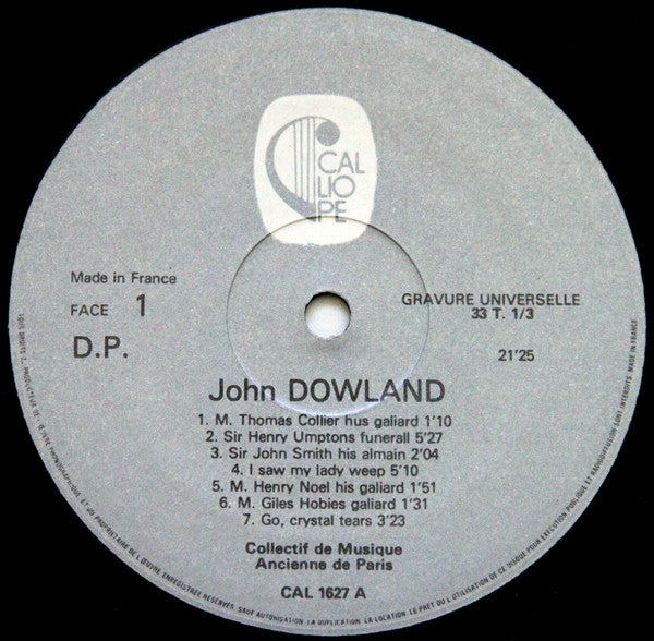 John Dowland, Collectif De Musique Ancienne De Paris : Ayres, Almands, Pavans, Galiards And Fantasie (LP)