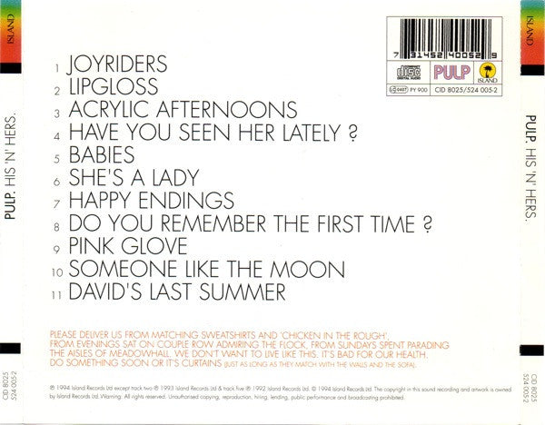 Pulp : His 'N' Hers (CD, Album)
