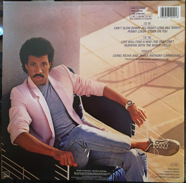 Lionel Richie : Can't Slow Down (LP, Album, RE, Gat)