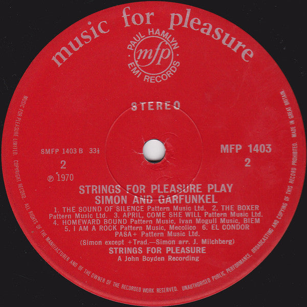 Strings For Pleasure : Play Simon & Garfunkel (LP, Album)