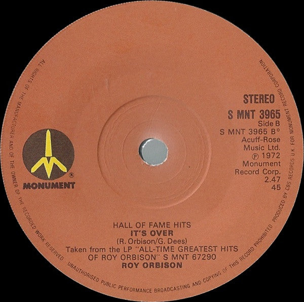 Roy Orbison : Only The Lonely (Know The Way I Feel) (7", Single)