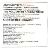 Antonio Vivaldi - The Academy Of Ancient Music, Christopher Hogwood / Alison Bury · Catherine Mackintosh · Christopher Hirons · John Holloway : Le Quattro Stagioni = The Four Seasons = Die Vier Jahreszeiten = Les Quatre Saisons (CD, Album, RP)