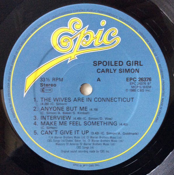 Carly Simon : Spoiled Girl (LP, Album)