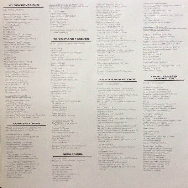 Carly Simon : Spoiled Girl (LP, Album)