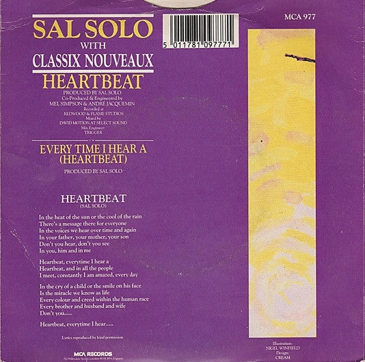 Sal Solo With Classix Nouveaux : Heartbeat (7")