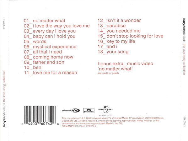 Boyzone : Ballads - The Love Song Collection (CD, Comp, Enh, S/Edition)