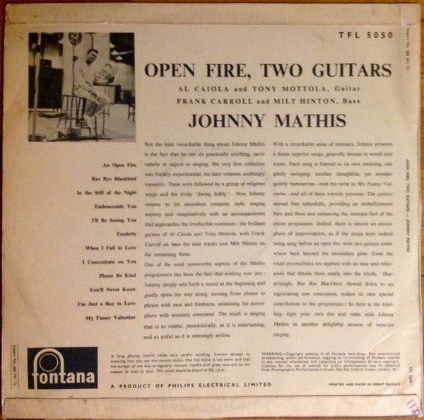 Johnny Mathis : Open Fire, Two Guitars (LP, Mono, Fli)
