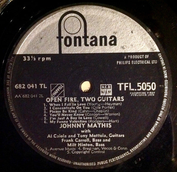 Johnny Mathis : Open Fire, Two Guitars (LP, Mono, Fli)