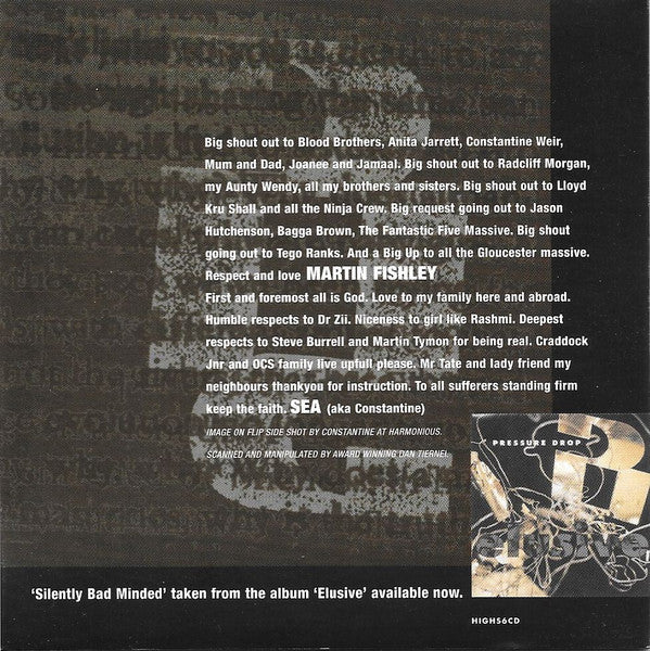 Pressure Drop Featuring Constantine Weir & Martin Fishley : Silently Bad Minded (CD, Single, Enh, Car)