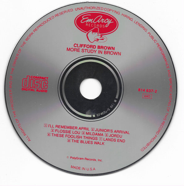 Clifford Brown : More Study In Brown (CD, Album, RE)