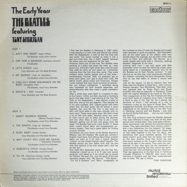 The Beatles Featuring Tony Sheridan : The Early Years (LP, Comp, RE)