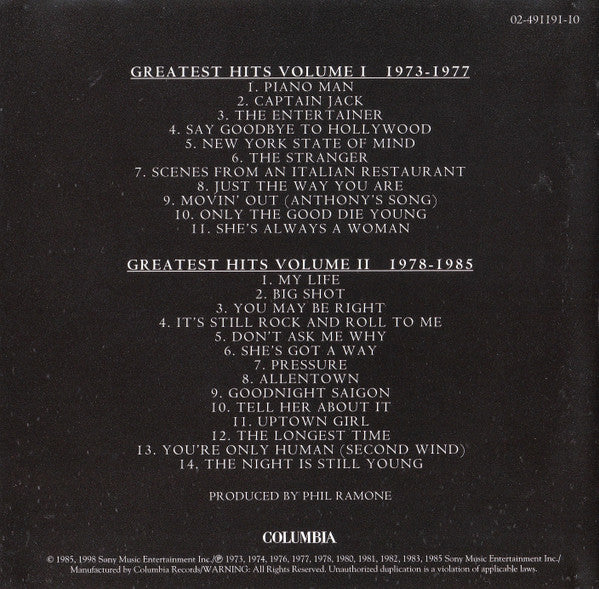 Billy Joel : Greatest Hits Volume I & Volume II (2xCD, Comp, RM)