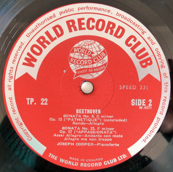 Ludwig van Beethoven - Joseph Cooper : Beethoven Sonatas (LP, Mono)