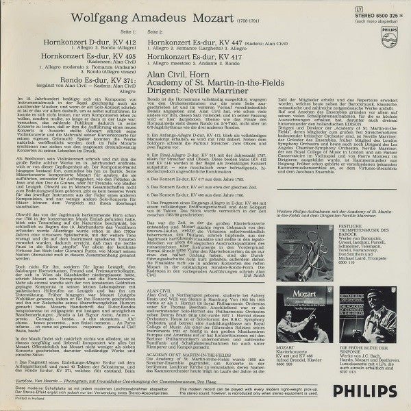 Wolfgang Amadeus Mozart / Alan Civil, The Academy Of St. Martin-in-the-Fields, Sir Neville Marriner : Die 4 Hornkonzerte (LP)