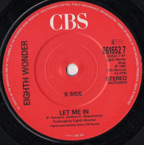 Eighth Wonder : Cross My Heart (7", Single)