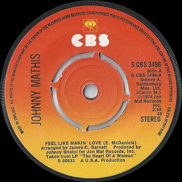 Johnny Mathis - Feel Like Makin Love (7) (Very Good Plus (VG)) - DaddyPop