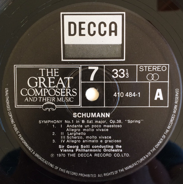 Robert Schumann, Wiener Philharmoniker, Georg Solti, London Symphony Orchestra, André Previn, Radu Lupu : Symphony No. 1 In B-Flat Major, Opus 38 ('Spring') D.759 / Piano Concerto In A Minor, Opus 54 (LP, Comp)