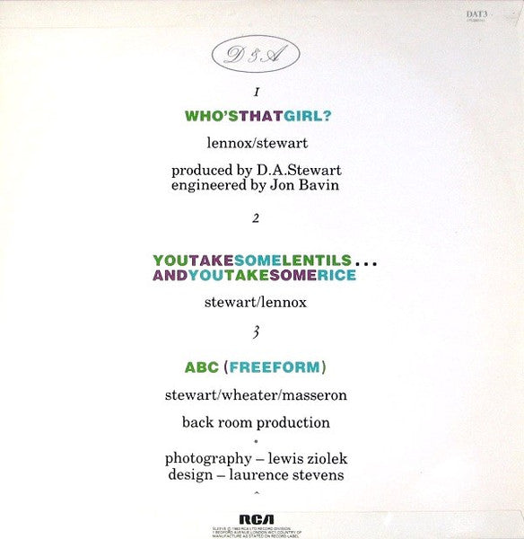 Eurythmics : Who's That Girl? (12", Single)