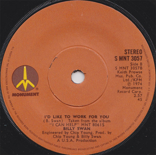 Billy Swan : I'm Her Fool (7", Single)