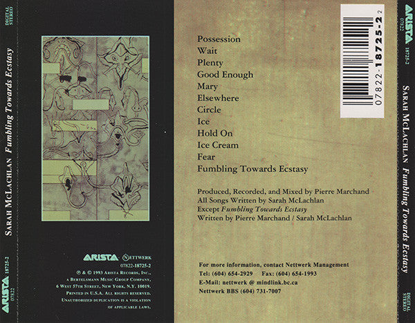 Sarah McLachlan : Fumbling Towards Ecstasy (CD, Album, DDI)