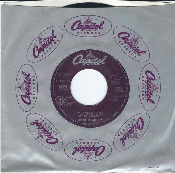 Anne Murray - You Needed Me (7) (Very Good Plus (VG)) - DaddyPop