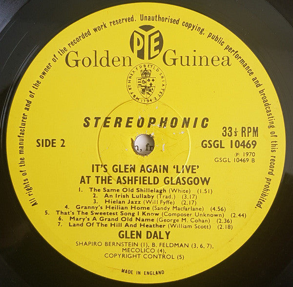 Glen Daly : Live At The Ashfield Glasgow (LP)