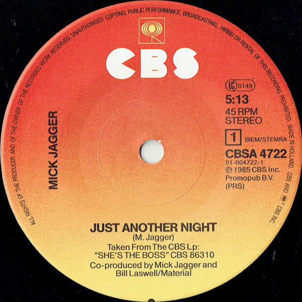 Mick Jagger : Just Another Night (7", Single, Sol)