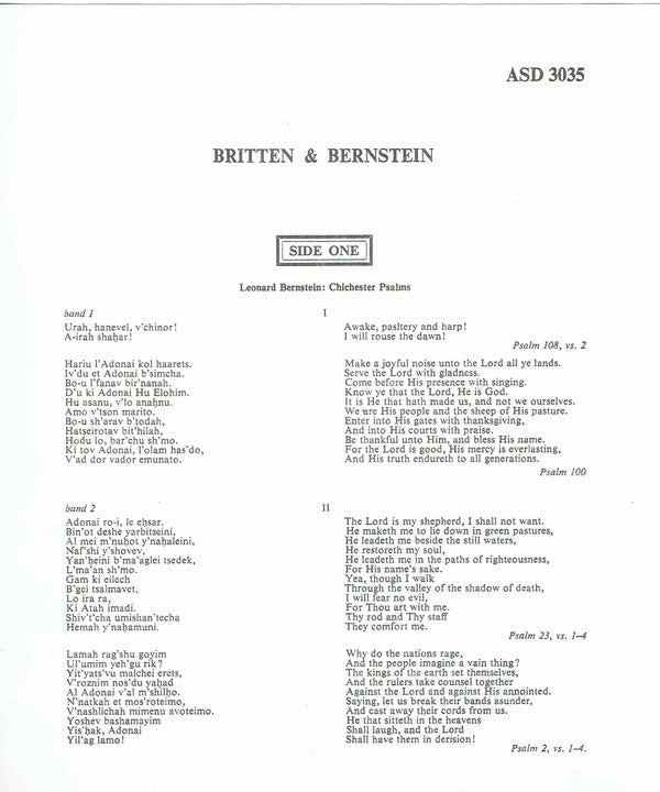 Benjamin Britten & Leonard Bernstein / The King's College Choir Of Cambridge Conducted By Philip Ledger : Rejoice In The Lamb / Chichester Psalms (LP)