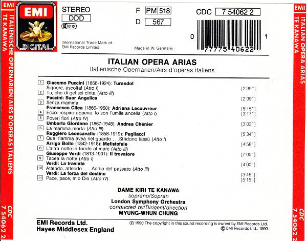 Kiri Te Kanawa, London Symphony Orchestra, Myung-Whun Chung : Italian Opera Arias (Italienische Opernarien / Airs D'opéras Italians) (CD, Comp)