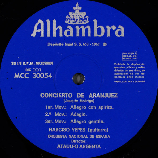 Joaquín Rodrigo, Narciso Yepes, Manuel de Falla, Gonzalo Soriano, Orquesta Nacional De España Director Ataúlfo Argenta : Concierto De Aranjuez / Noches En Los Jardines De España (LP, RE)
