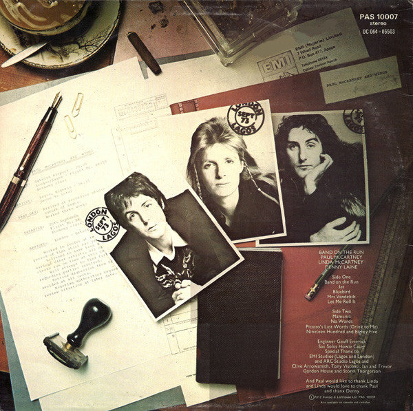 Wings (2) : Band On The Run (LP, Album, RE, Pos)