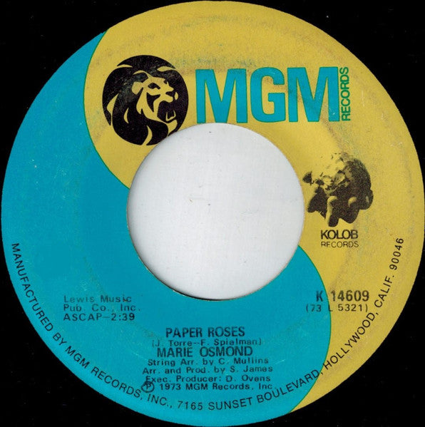 Marie Osmond : Paper Roses / Least Of All You (7")