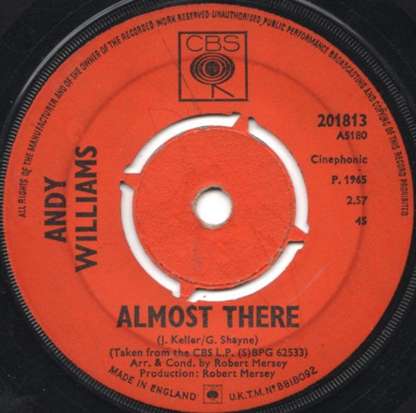 Andy Williams - Almost There (7) (Very Good (VG)) - DaddyPop