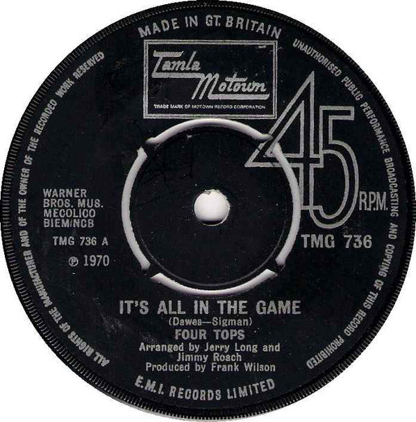 Four Tops : It's All In The Game (7", Single, Pus)