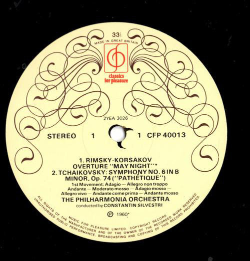 Pyotr Ilyich Tchaikovsky / Nikolai Rimsky-Korsakov - Philharmonia Orchestra, Constantin Silvestri : Symphony No. 6 'Pathétique' / May Night Overture (LP, RE)