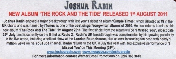 Joshua Radin : The Rock And The Tide (CD, Album)
