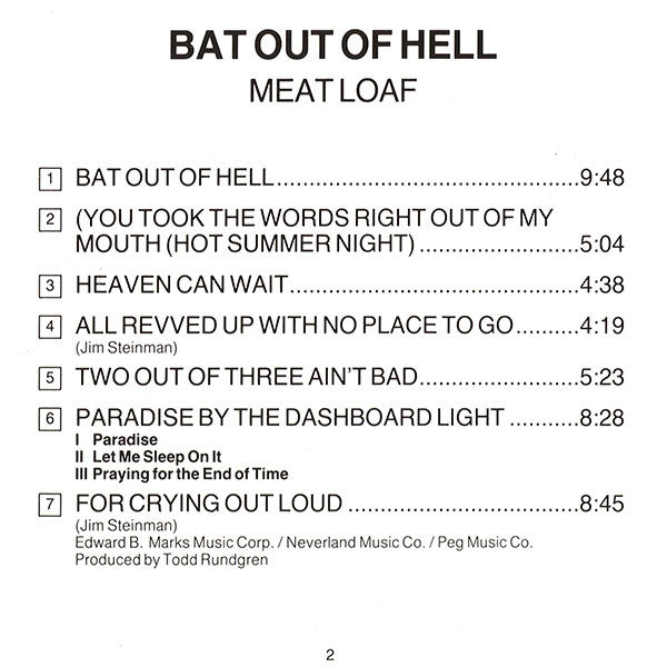 Meat Loaf : Bat Out Of Hell (CD, Album, RE)
