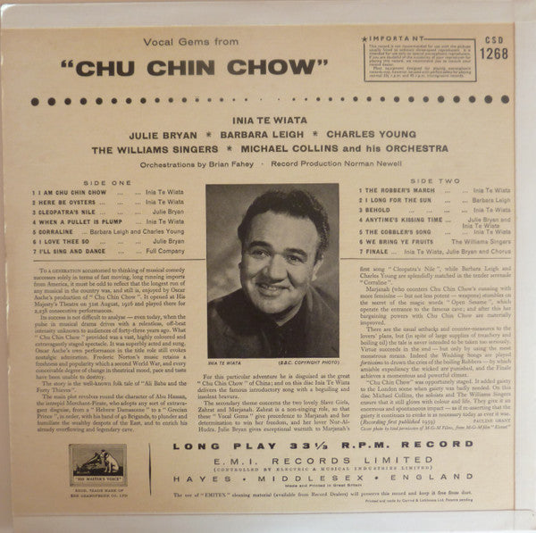 Inia Te Wiata, Julie Bryan, Barbara Leigh, Charles Young, The Williams Singers, Michael Collins And His Orchestra : Vocal Gems From Chu Chin Chow (LP, Album)