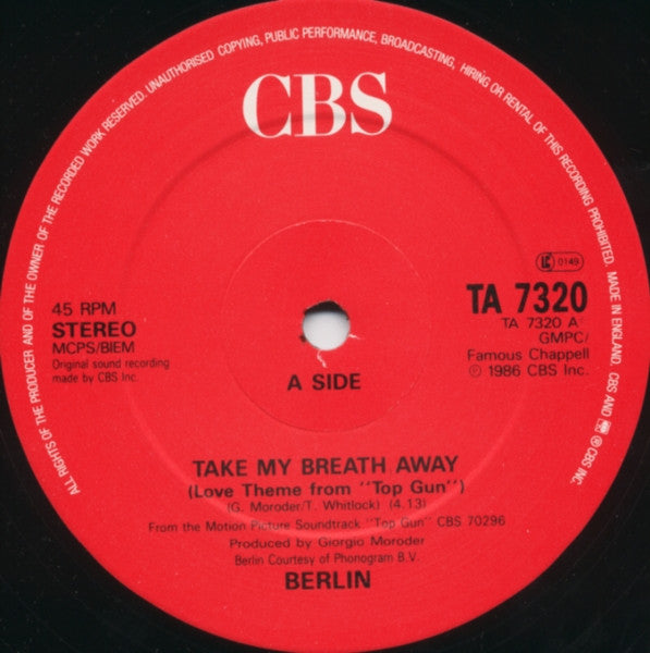 Berlin : Take My Breath Away (Love Theme From "Top Gun") (12")