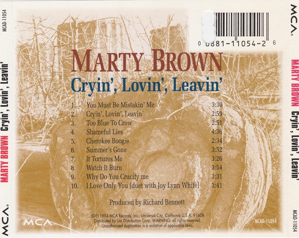 Marty Brown (3) : Cryin', Lovin', Leavin' (CD, Album)