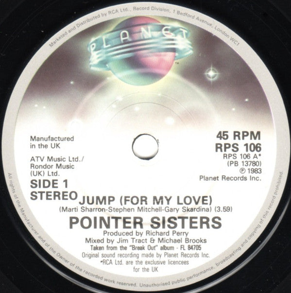 Pointer Sisters : Jump (For My Love) (7", Single, Pap)