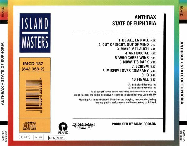 Anthrax : State Of Euphoria (CD, Album, RE)