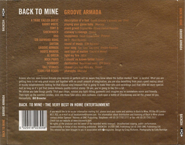 Groove Armada : Back To Mine (CD, Mixed)