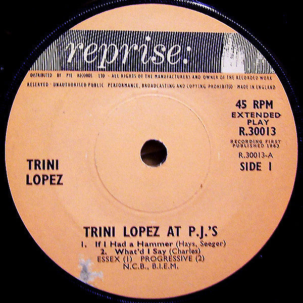 Trini Lopez : At PJ's (7", EP, Mono, Pap)