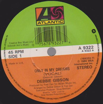 Debbie Gibson : Only In My Dreams (7", Single, RE, Pap)