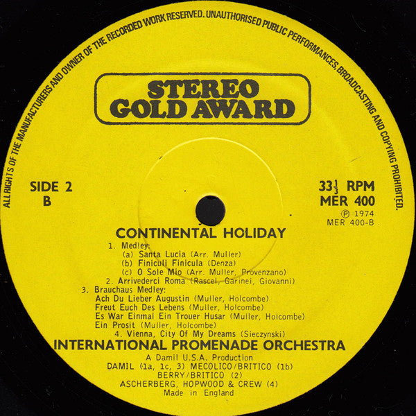 International Promenade Orchestra : Continental Holiday (LP)