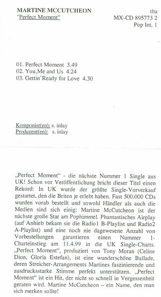 Martine McCutcheon : Perfect Moment (CD, Single, Promo)